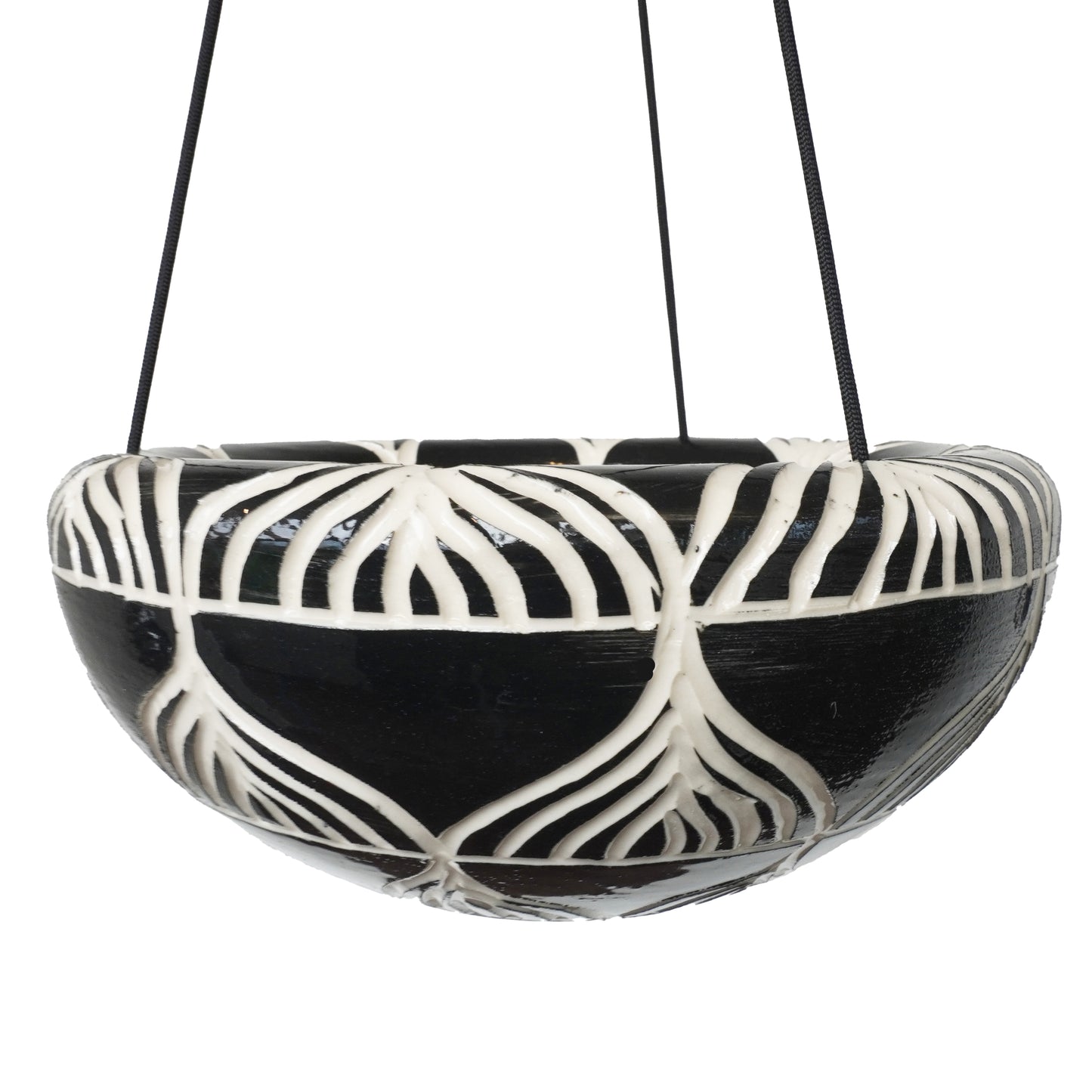 Hanging Bowl Planter, Large Hand Carved Ceramic Porcelain (Carved Rim)