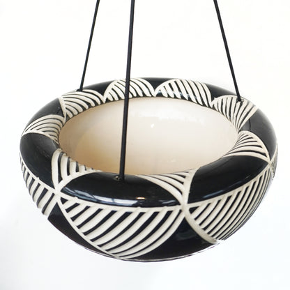 Large Bowl Hanging Planter, Hand Carved Ceramic Porcelain