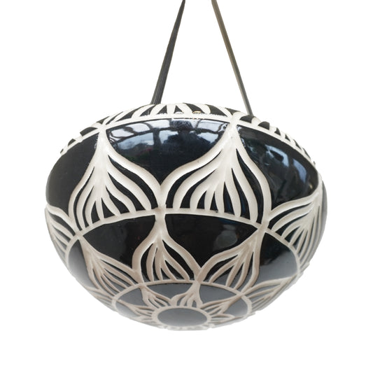 Bowl Hanging Planter, Medium Hand Carved Ceramic Porcelain (Carved Rim)